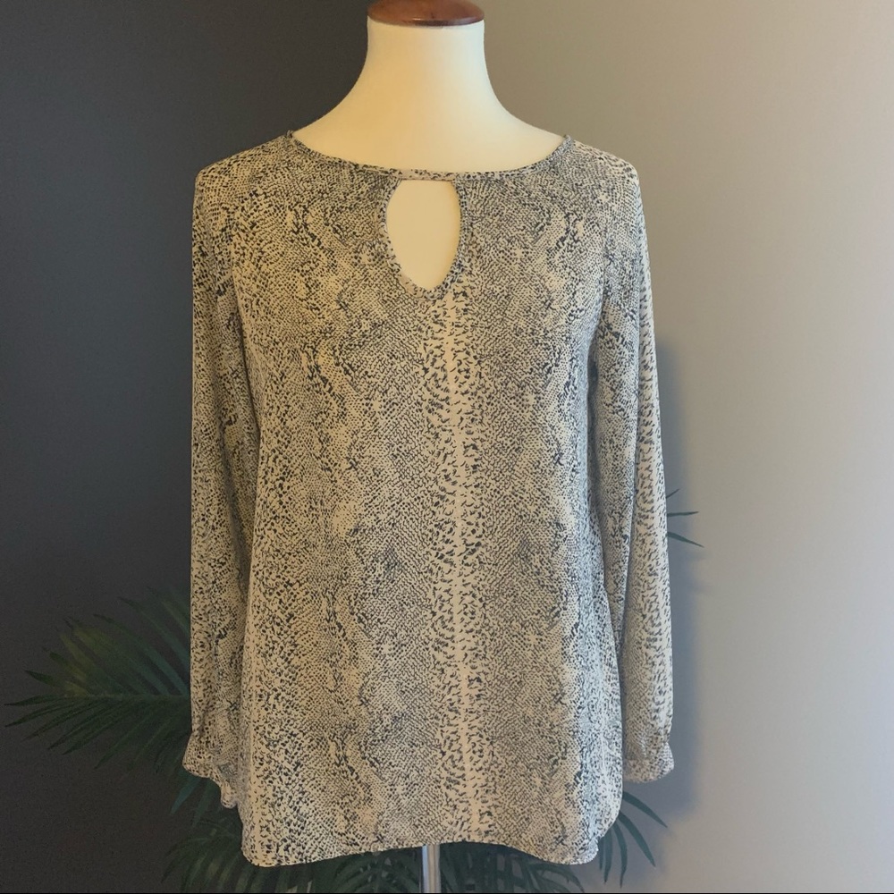 Charming Charlie Gray/Cream Keyhole Python Print Blouse